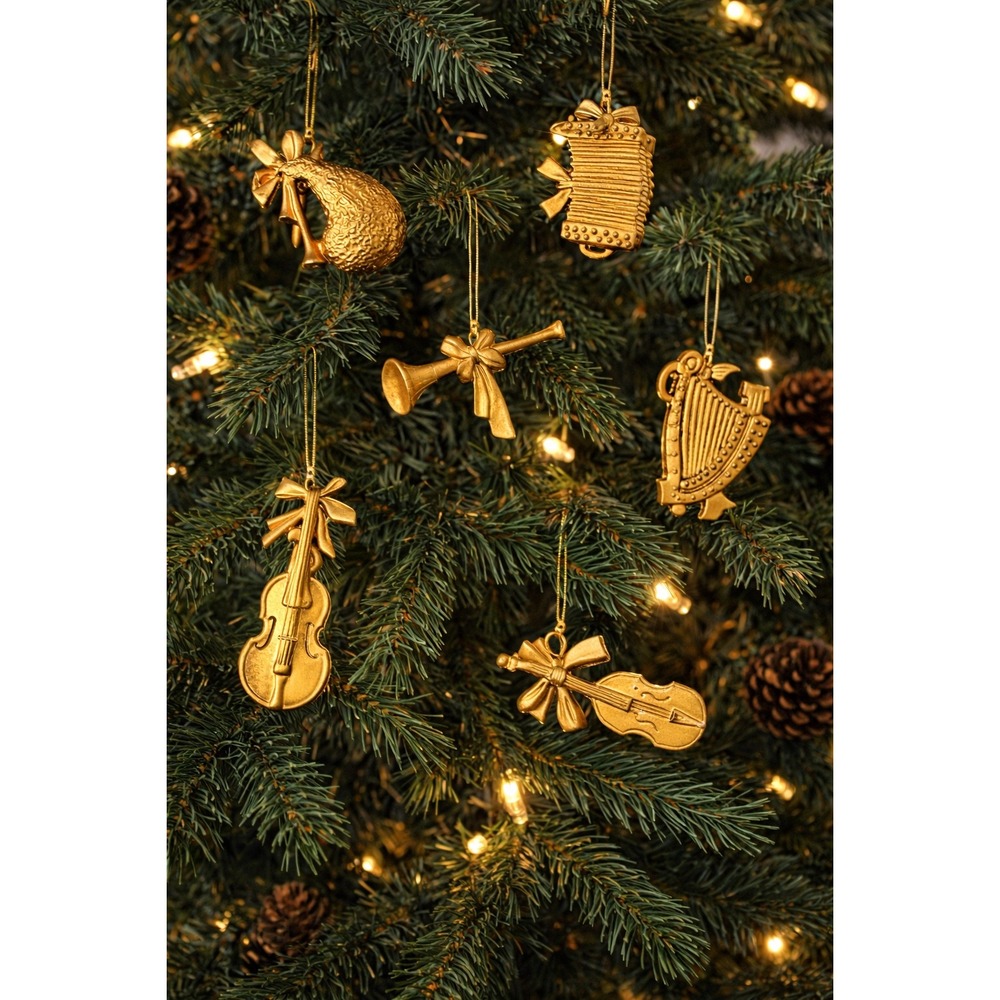Vintage Made in Italy Gold Musical Instrument Christmas Ornaments Set of 7